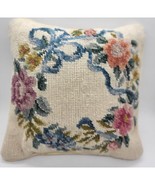 Vintg Floral Needlepoint  Pillow 14 x14 Cottagecore Prariecore Fairy Cou... - £18.53 GBP