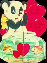 Panda Bear Valentine with Goldfish and Honeycomb Paper Stand - Vintage - £32.12 GBP