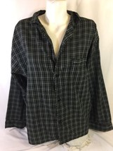 Hanes Men Black Flannel Striped Long Sleeve Missing One Button Size M Bin36#17 - £16.92 GBP