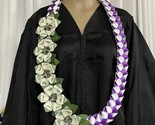 Graduation Money Lei Flower Bills Purple &amp; White Leaves Four Braided Rib... - $76.23