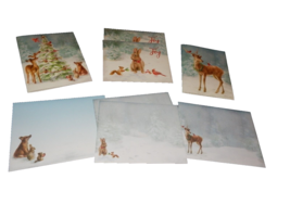 4 New Woodland Animal Christmas Cards Deer Bunny Fox Squirrel Chipmunk Snow Tree - £7.78 GBP