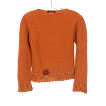 Womens Size XS Tous Les Garcons Orange Wool Blend Floral Applique Sweater - £25.43 GBP