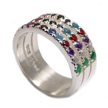 Kabbalah Ring with Priestly Breastplate Stones Hoshen Three Rows Silver ... - $223.74