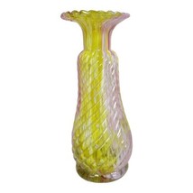 SPATTER Pink End of Day Glass Wheat VASE Ruffled Top Swirled Ribbed Side... - £62.17 GBP