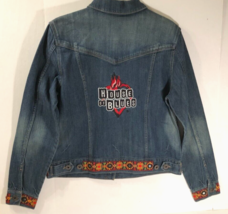 Vintage 90s House of Blues Women&#39;s Blue Boho Denim Stitched Trucker Jacket L New - £109.56 GBP