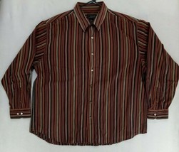 Cezani Mens Brown Striped Shirt Button Long Sleeve Dress Carrier Busines... - £9.12 GBP