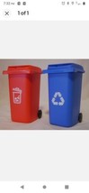 New (2) Desk Decor Pencil Holder Mini Blue Recycling Bin &amp; Red Garbage Can 6in - £11.34 GBP