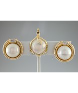 Mabe Pearl and Diamond 14k Yellow Gold Earrings &amp; Pendant Jewelry Set - $2,077.84