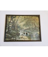 1920s Rural Scene Trees &amp; Brook Framed Lithograph 16 X 12 - $24.74