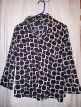 Sere Nade Womens Black brown Circle Design Button Down Shirt Top Blouse Size L - £6.65 GBP
