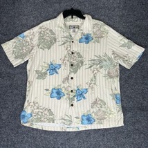 Caribbean Joe Hawaiian Shirt Mens XL Beige Blue Floral Rayon Short Sleev... - $13.17