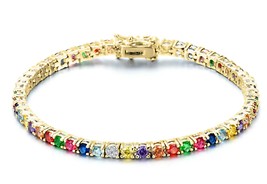 ADIRFINE 18K Gold Plated Multi Colored Cubic Zirconia Tennis Bracelet - £40.11 GBP