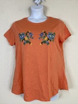 Hannah Womens Size XL Orange Knit Floral Embroidered T-shirt Short Sleeve - £5.57 GBP