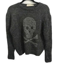 ZARA Womens Sweater Gray Silver Skull Crossbones Pullover Crew Neck Sz Small - £14.57 GBP