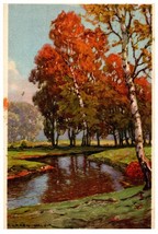 Autumn Scene Watercolor Print Trees Unused Postcard - $14.84