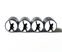 Bigfoot Peace Sign Tire Valve Caps - Black Aluminum - Set of Four - $15.99
