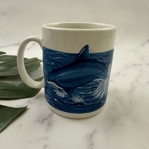 Tienshan Stoneware Vintage 90s Bottlenose Dolphin Coffee Mug White Blue ... - $19.79