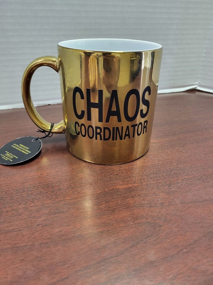 Home Essentials " CHAOS  COORDINATOR "  Gold Coffee Mug Large Tea Cup 20 oz - $13.91