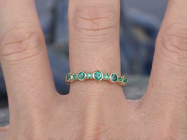 1CT Half Eternity Lab Created Emerald Wedding Band Ring 14K Yellow Gold Finish - £75.13 GBP