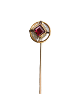 Antique 10k Stick Pin Red Princess Cut Stone 1.13 Grams Seed Pearls 2.5&quot;... - $93.64 CAD