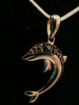 SILVER DOLPHIN NECKLACE marked 925 BLACK PAVE Fish Charm Pendant Chain - $8.49