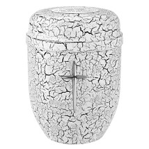 White Metal Cremation Urn For Adult, Artistic Urn For Ashes, Hand Painted Urn - £114.22 GBP+