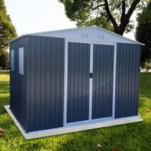 Metal Tool Shed 10x8 FT w/Lock, Windows - Grey - £451.65 GBP