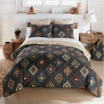 NEW! Southwestern Aztec Diamond Pattern Dark Grey Theme Reversible Quilt Set - £100.02 GBP+