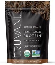 7/27 Truvani Vegan Pea Protein Powder | Chocolate | 20g Organic Plant Ba... - $20.78