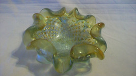 VINTAGE HAND BLOWN COLORED BUBBLE GLASS CANDY DISH WITH GOLD ACCENTS - $99.99