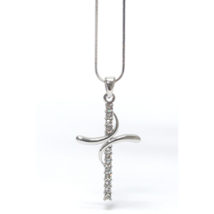 Crystal Freestyle Crucifix Cross Pendant Necklace White Gold - £10.46 GBP