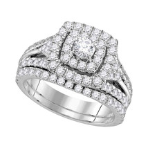 14kt White Gold Round Diamond Halo Bridal Wedding Ring Band Set 1-7/8 Ctw - £2,421.54 GBP