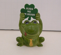 1980 enesco kiss me I&#39;m Irish shamrock small green vintage frog toad figurine - $19.75