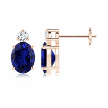 Lab-Grown Blue Sapphire Stud Earrings with Diamond in 14K Gold (8x6mm, 3 Ct) - £1,158.52 GBP