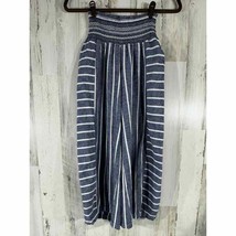 Sincerely Jules Linen Blend Pants XS Blue White Stripe Smocked Waist Wid... - £19.53 GBP