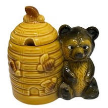 Vintage Ceramic Bee Hive Honey Pot Jar With Bear Made In Japan - $14.99