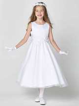 Girls White Satin First Communion Dress w/ Crystal Organza Skirt (199) - $3,031.77 MXN