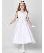 Girls White Satin First Communion Dress w/ Crystal Organza Skirt (199) - $3,012.64 MXN