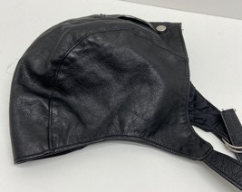 Black Leather Aviator Biker Skull Hat Cap Mens XL Quilted Lining - $50.49