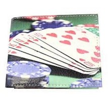Playing Cards Bi-Fold Men&#39;s Leather Wallet Printed In Gift Box Poker Chips - $9.46