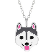 Wolf 925 Silver Necklace with Black Crystal - £14.97 GBP