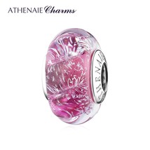 925 Sterling Silver Rose Red Glittering Charms Murano Glass Beads fit European C - £31.35 GBP