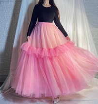 Light PINK Tulle Maxi Skirt Outfit Women Layered Holiday Tulle Skirts Plus Size image 4