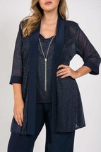 R&amp;M Richards Navy Blue Blazer Matching Tank Women 6 Petite Metallic 3/4 Sleeves - £37.19 GBP