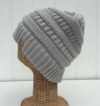 Winter Warm Chunky Thick Stretchy Knit Slouchy Beanie Skull Cap Hat Soft Gray #F - £6.50 GBP