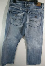 Flypaper Mens Distressed Medium Wash Whiskered Boot Cut Jeans Blue Denim 33 x 30 - £20.20 GBP