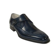 Men's Giovanni Shoes High Quality Leather Monk Strap Buckle AMATO Navy image 5