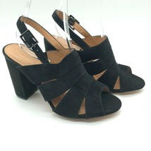 Halogen Sandals Slingback Block Heels Suede Open Toe Black Size 8 - $33.72