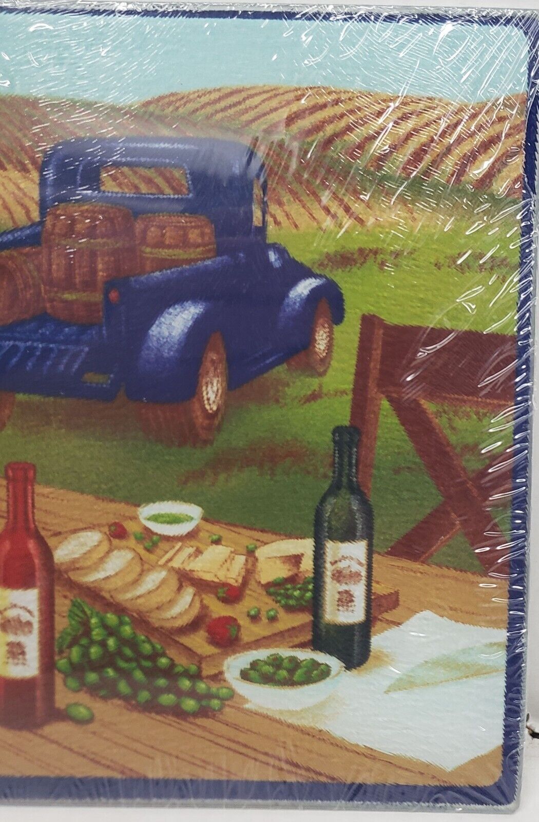 Primary image for Square Glass Cutting Board/Trivet, app. 8" WINE & GRAPES,BLUE TRUCK W/BARRELS,GR