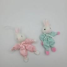 Handmade Bunny Easter Ornament Small Rabbit Felt 3 Inch Bending Ribbon Spring - £14.03 GBP